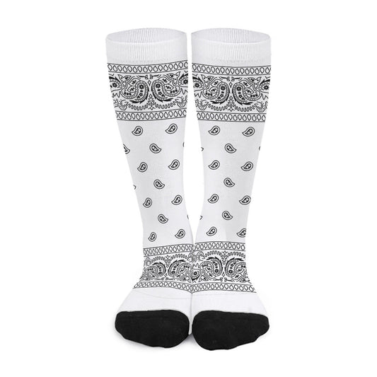 White And Black Paisley Bandana Print Long Socks