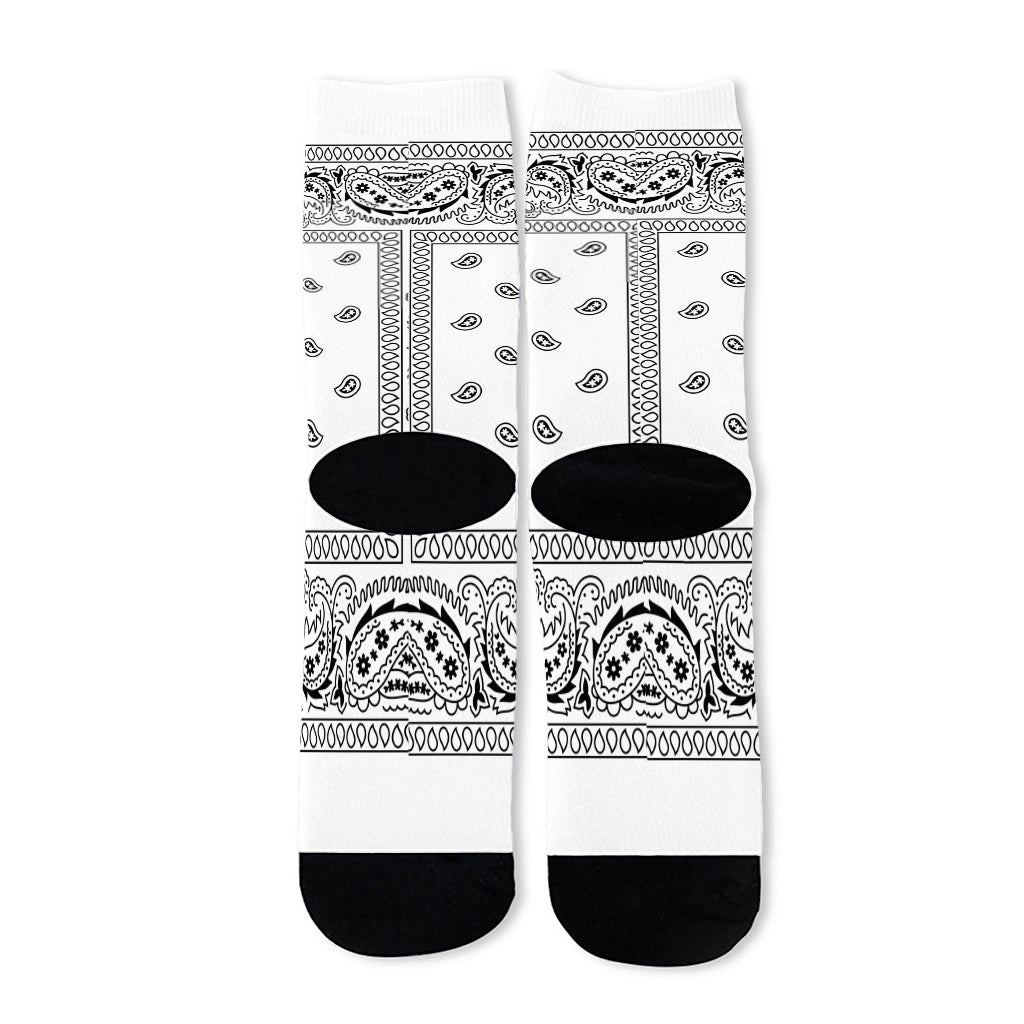 White And Black Paisley Bandana Print Long Socks