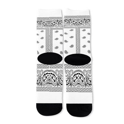 White And Black Paisley Bandana Print Long Socks