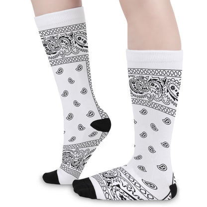 White And Black Paisley Bandana Print Long Socks