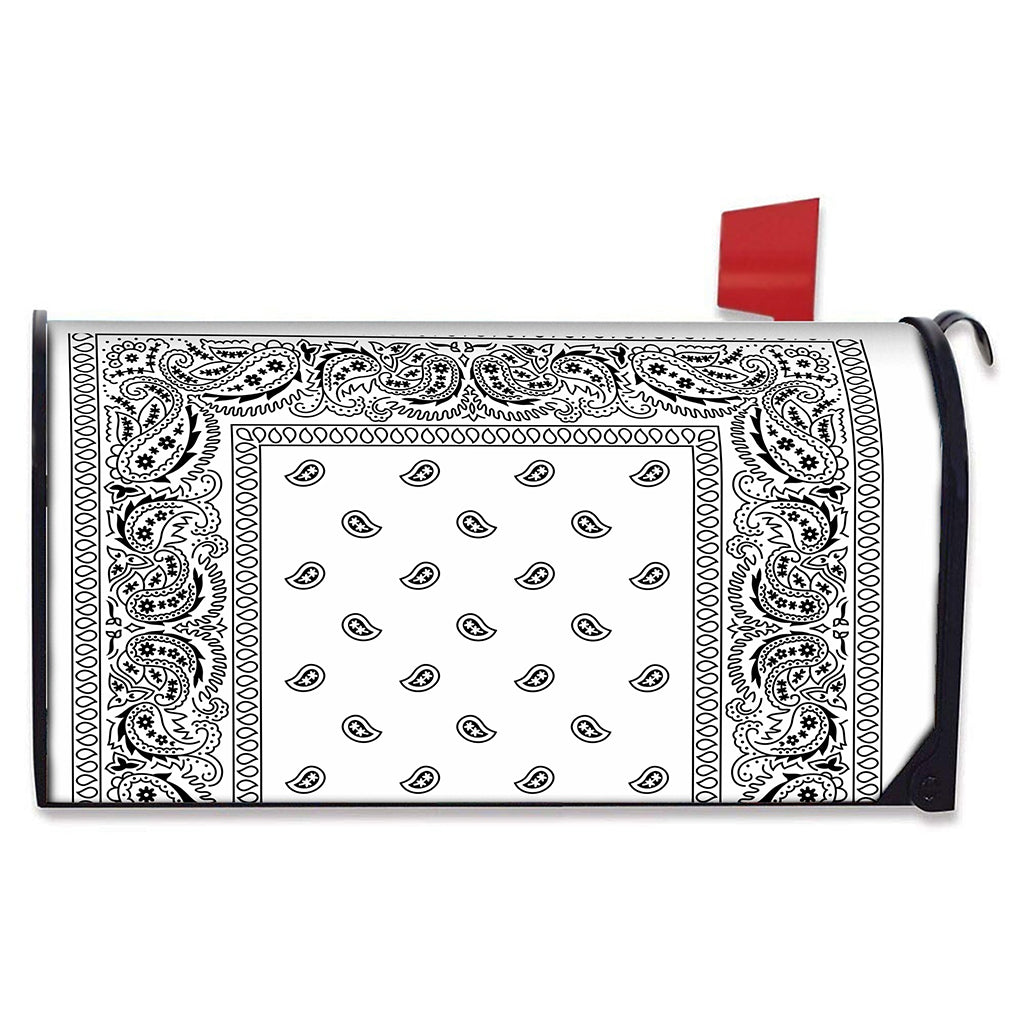 White And Black Paisley Bandana Print Mailbox Cover