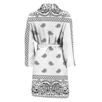 White And Black Paisley Bandana Print Men's Bathrobe