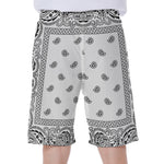 White And Black Paisley Bandana Print Men's Beach Shorts