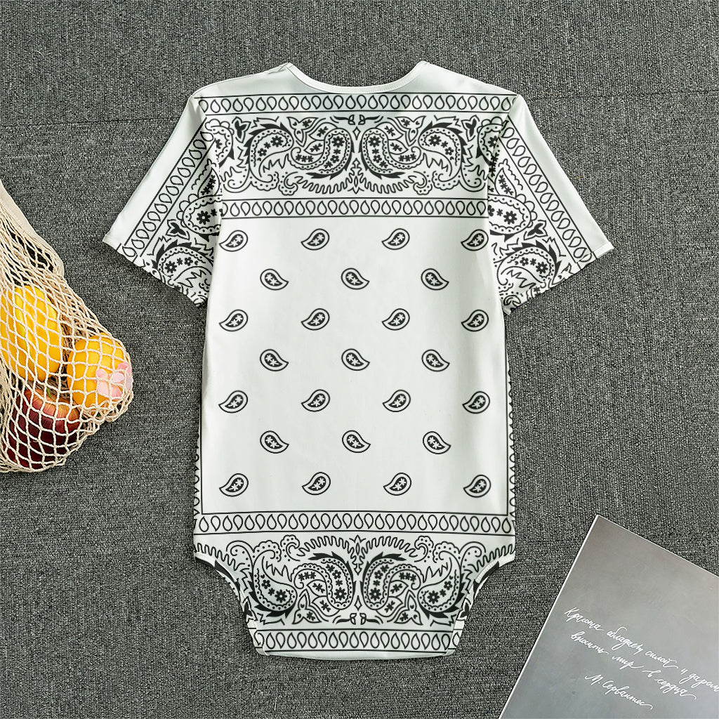 White And Black Paisley Bandana Print Men's Bodysuit