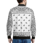 White And Black Paisley Bandana Print Men's Bomber Jacket