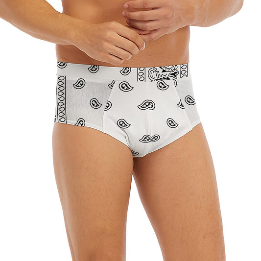 White And Black Paisley Bandana Print Men's Briefs