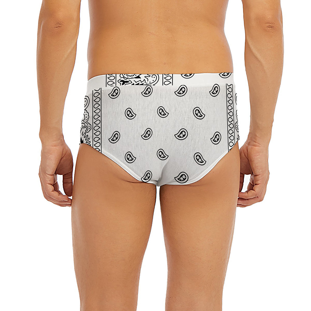 White And Black Paisley Bandana Print Men's Briefs