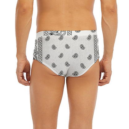 White And Black Paisley Bandana Print Men's Briefs