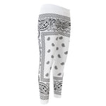 White And Black Paisley Bandana Print Men's Compression Pants