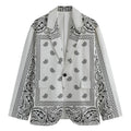 White And Black Paisley Bandana Print Men's Cotton Blazer