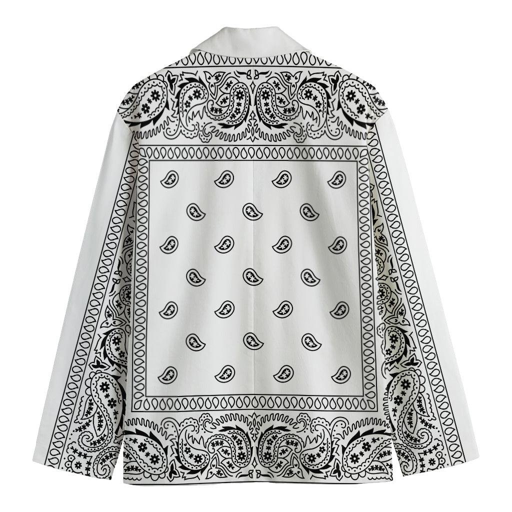 White And Black Paisley Bandana Print Men's Cotton Blazer