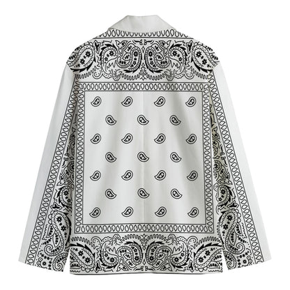 White And Black Paisley Bandana Print Men's Cotton Blazer