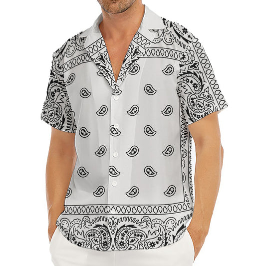 White And Black Paisley Bandana Print Men's Deep V-Neck Shirt
