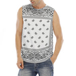 White And Black Paisley Bandana Print Men's Fitness Tank Top