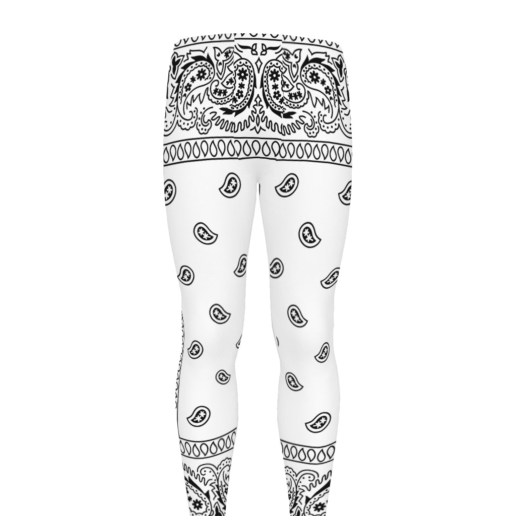 White And Black Paisley Bandana Print Men's leggings