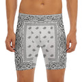 White And Black Paisley Bandana Print Men's Long Boxer Briefs