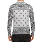 White And Black Paisley Bandana Print Men's Long Sleeve Rash Guard