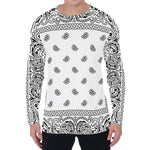 White And Black Paisley Bandana Print Men's Long Sleeve T-Shirt