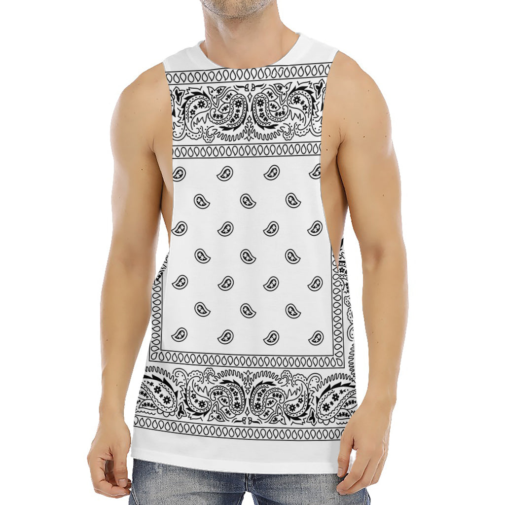 White And Black Paisley Bandana Print Men's Muscle Tank Top