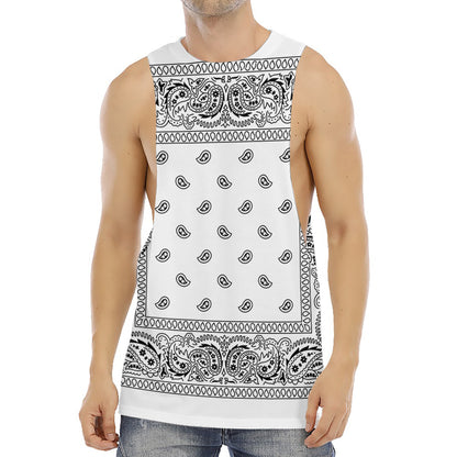White And Black Paisley Bandana Print Men's Muscle Tank Top