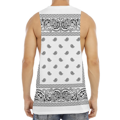 White And Black Paisley Bandana Print Men's Muscle Tank Top