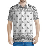 White And Black Paisley Bandana Print Men's Polo Shirt