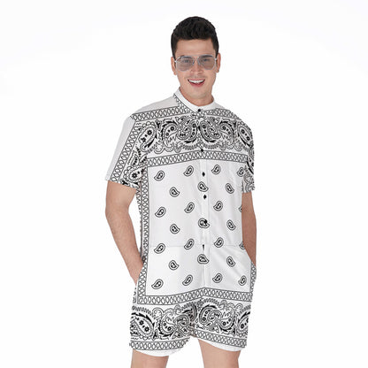 White And Black Paisley Bandana Print Men's Rompers