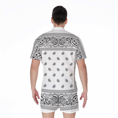 White And Black Paisley Bandana Print Men's Rompers