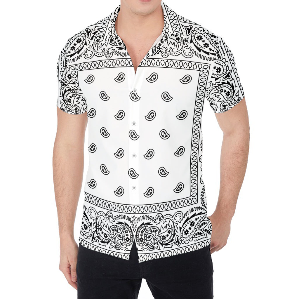 White And Black Paisley Bandana Print Men's Shirt