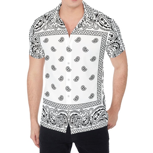White And Black Paisley Bandana Print Men's Shirt