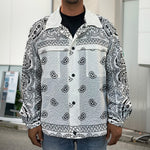 White And Black Paisley Bandana Print Men's Shirt Jacket