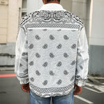 White And Black Paisley Bandana Print Men's Shirt Jacket