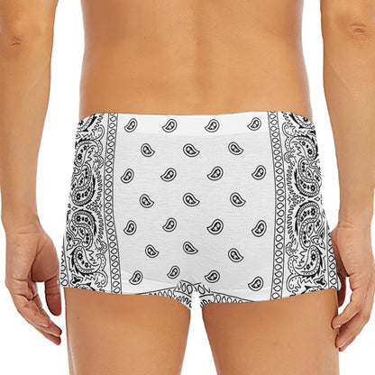 White And Black Paisley Bandana Print Men's Short Boxer Briefs