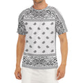 White And Black Paisley Bandana Print Men's Short Sleeve Rash Guard