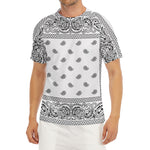 White And Black Paisley Bandana Print Men's Short Sleeve Rash Guard