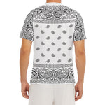 White And Black Paisley Bandana Print Men's Short Sleeve Rash Guard