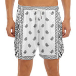White And Black Paisley Bandana Print Men's Split Running Shorts