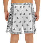 White And Black Paisley Bandana Print Men's Split Running Shorts