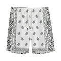 White And Black Paisley Bandana Print Men's Athletic Shorts