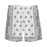 White And Black Paisley Bandana Print Men's Sports Shorts