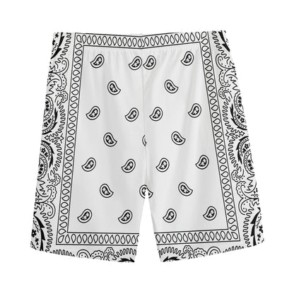 White And Black Paisley Bandana Print Men's Sports Shorts