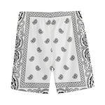 White And Black Paisley Bandana Print Men's Sports Shorts