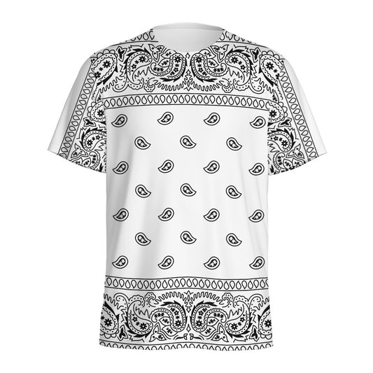 White And Black Paisley Bandana Print Men's Sports T-Shirt