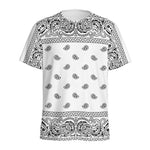 White And Black Paisley Bandana Print Men's Sports T-Shirt