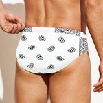 White And Black Paisley Bandana Print Men's Swim Briefs