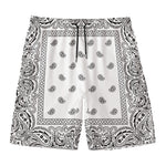 White And Black Paisley Bandana Print Men's Swim Trunks