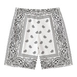 White And Black Paisley Bandana Print Men's Swim Trunks