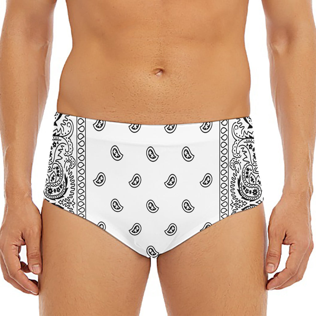 White And Black Paisley Bandana Print Men's Triangle Swim Briefs