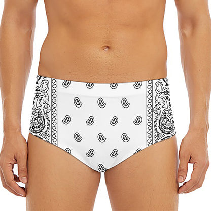 White And Black Paisley Bandana Print Men's Triangle Swim Briefs