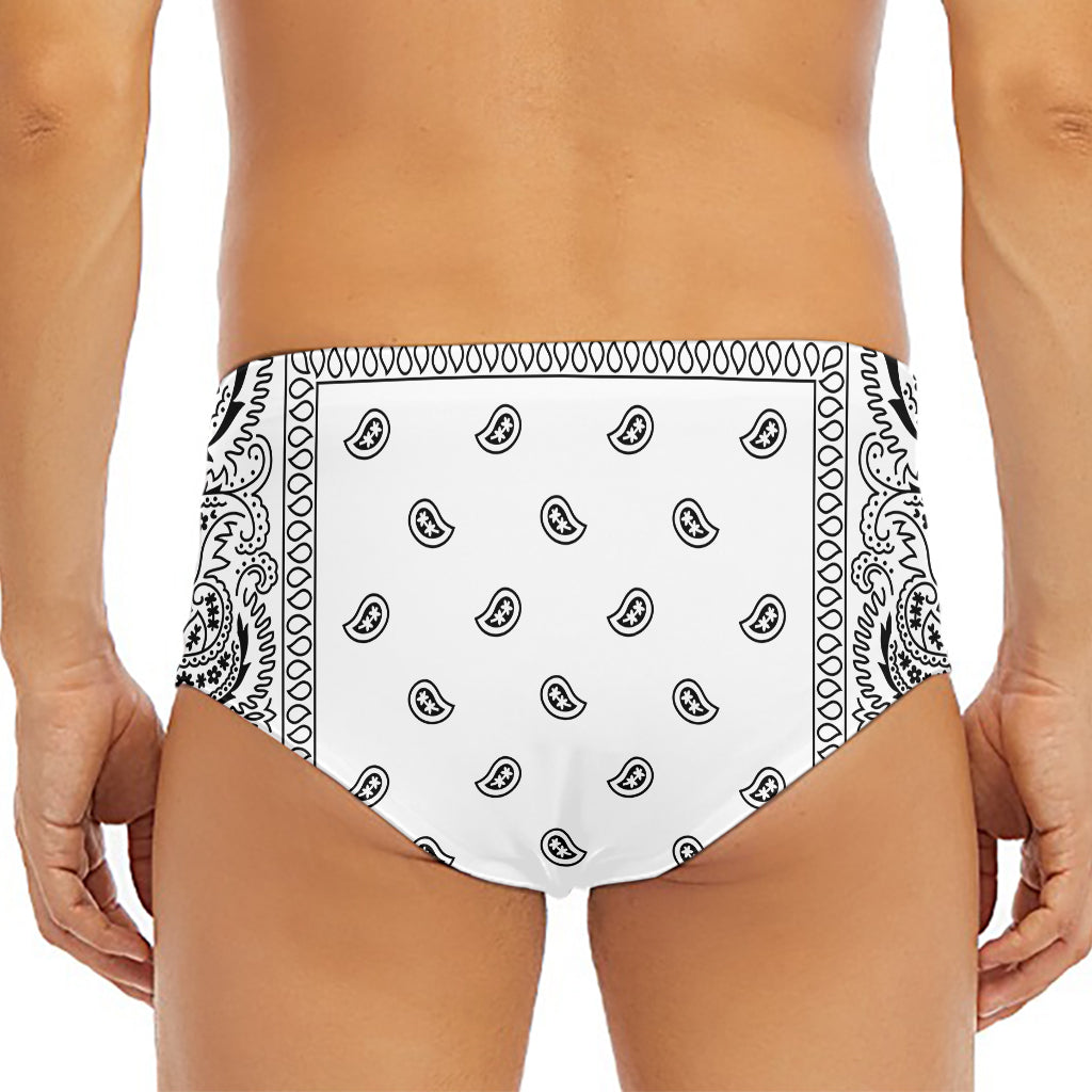 White And Black Paisley Bandana Print Men's Triangle Swim Briefs